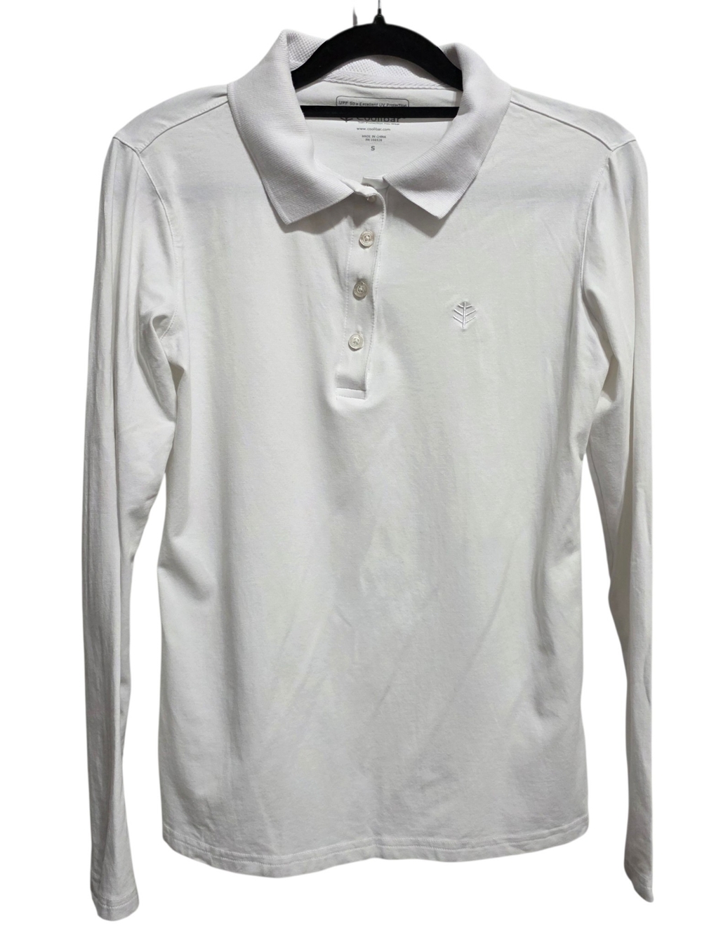 Coolibar UPF 50+ White Long Sleeve Polo Shirt Sun Protection Golf Tennis Top S